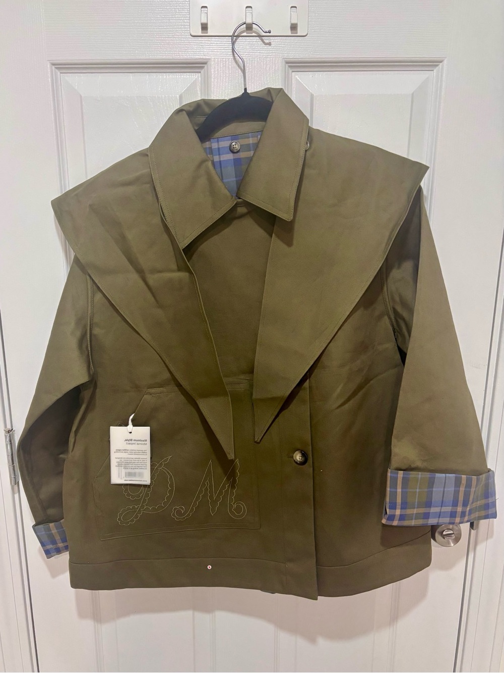 NWT Damson Madder Reversible Jerry Crop Trench Coat - Olive - Picture 8 of 11